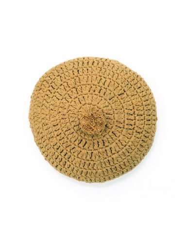 Coussin coton rond crochet LENKA MOUTARDE