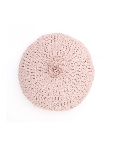 Coussin coton rond crochet LENKA ROSE NUDE