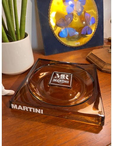 Grand cendrier carré M&R Martini de bistrot vintage en verre brun