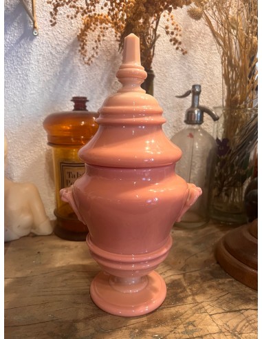 Pot à couvercle vintage en verre soufflé opaline rose poudrée - Années 60