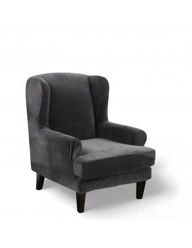 Housse de Fauteuil à Oreilles en Velours - Gris Foncé