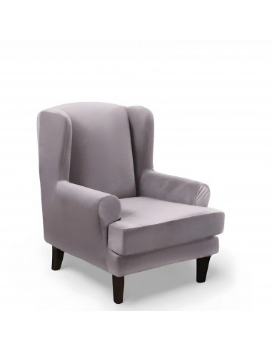 Housse de Fauteuil à Oreilles en Velours - Gris Clair