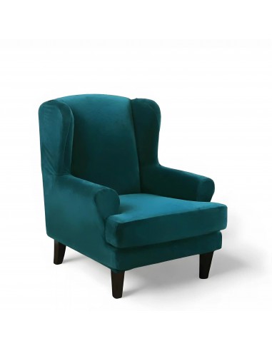 Housse de Fauteuil à Oreilles en Velours - Bleu Canard